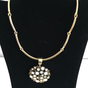 Gold and White & Enamel Floral Style Necklace